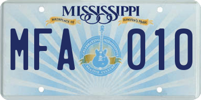 MS license plate MFA010