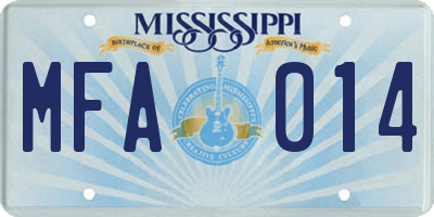 MS license plate MFA014
