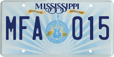 MS license plate MFA015