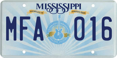 MS license plate MFA016