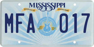 MS license plate MFA017