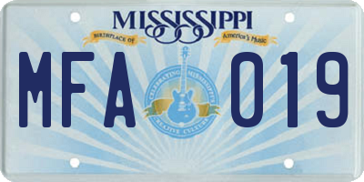 MS license plate MFA019