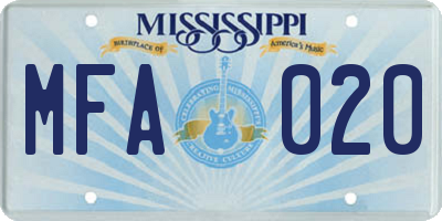 MS license plate MFA020