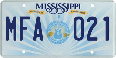 MS license plate MFA021