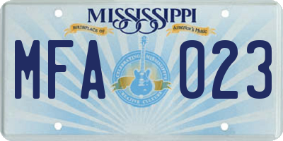 MS license plate MFA023