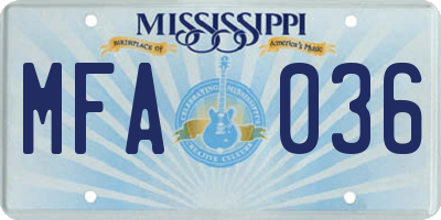 MS license plate MFA036