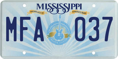MS license plate MFA037