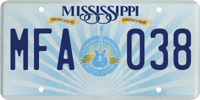 MS license plate MFA038