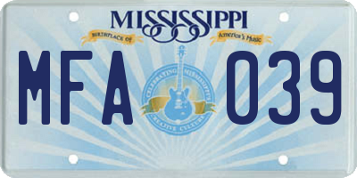MS license plate MFA039