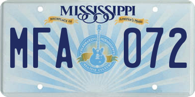 MS license plate MFA072