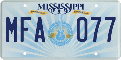 MS license plate MFA077