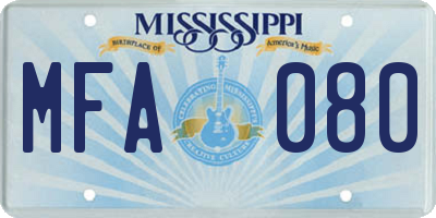 MS license plate MFA080