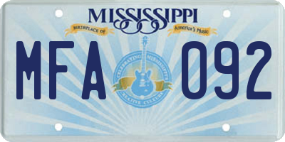 MS license plate MFA092