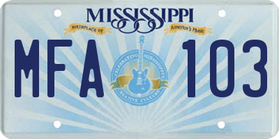 MS license plate MFA103