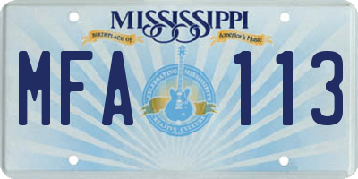 MS license plate MFA113