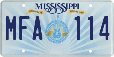 MS license plate MFA114
