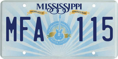 MS license plate MFA115