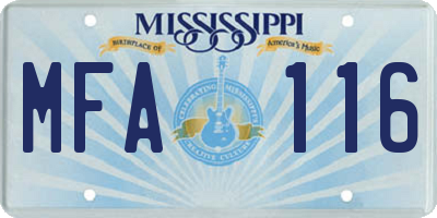 MS license plate MFA116