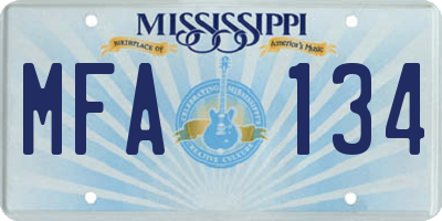 MS license plate MFA134