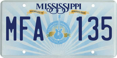MS license plate MFA135