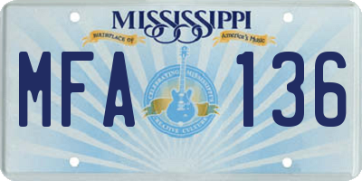 MS license plate MFA136