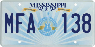 MS license plate MFA138