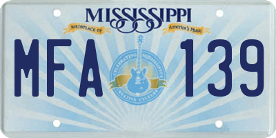 MS license plate MFA139