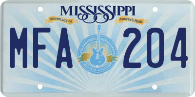 MS license plate MFA204