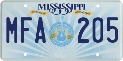 MS license plate MFA205