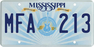 MS license plate MFA213