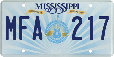 MS license plate MFA217
