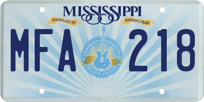 MS license plate MFA218