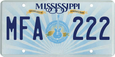 MS license plate MFA222