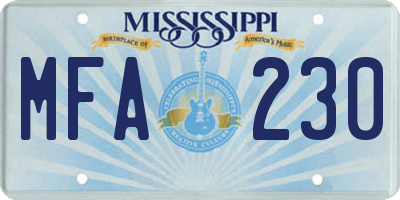 MS license plate MFA230