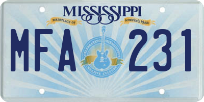 MS license plate MFA231