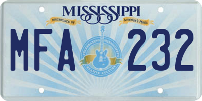 MS license plate MFA232