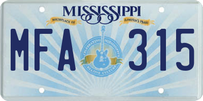 MS license plate MFA315