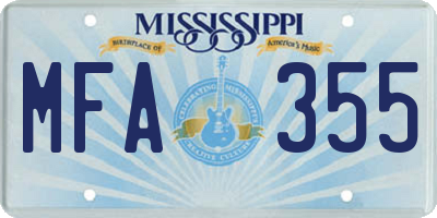 MS license plate MFA355