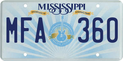 MS license plate MFA360