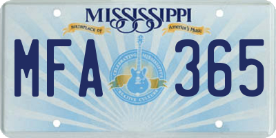 MS license plate MFA365