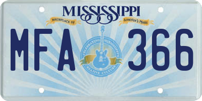 MS license plate MFA366