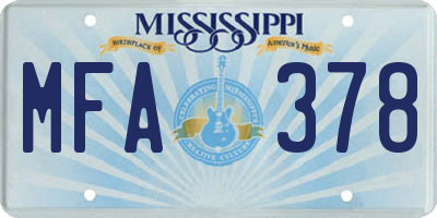 MS license plate MFA378