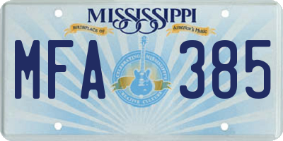 MS license plate MFA385