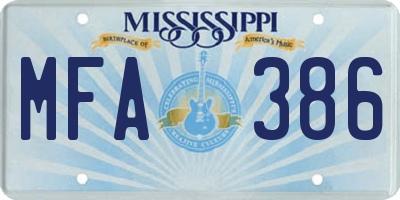 MS license plate MFA386