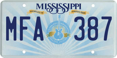 MS license plate MFA387