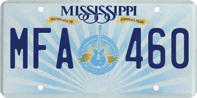 MS license plate MFA460