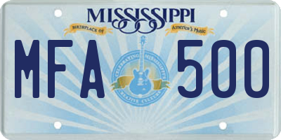 MS license plate MFA500