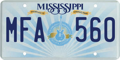 MS license plate MFA560