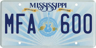 MS license plate MFA600
