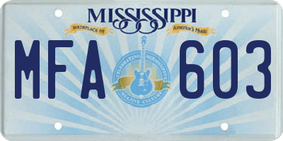 MS license plate MFA603